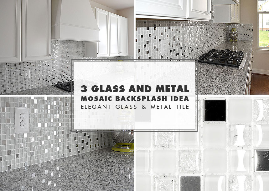 White Glass Metal Backsplash Tile Luna Pearl Granite