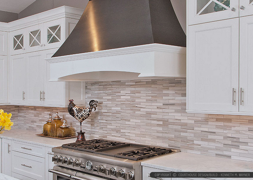 White Modern Kitchen with Marble Subway Tile Kitchen Backsplash Products & Ideas