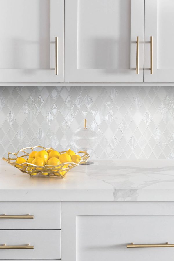 Elegant White Rhomboid Backsplash Tile Backsplash