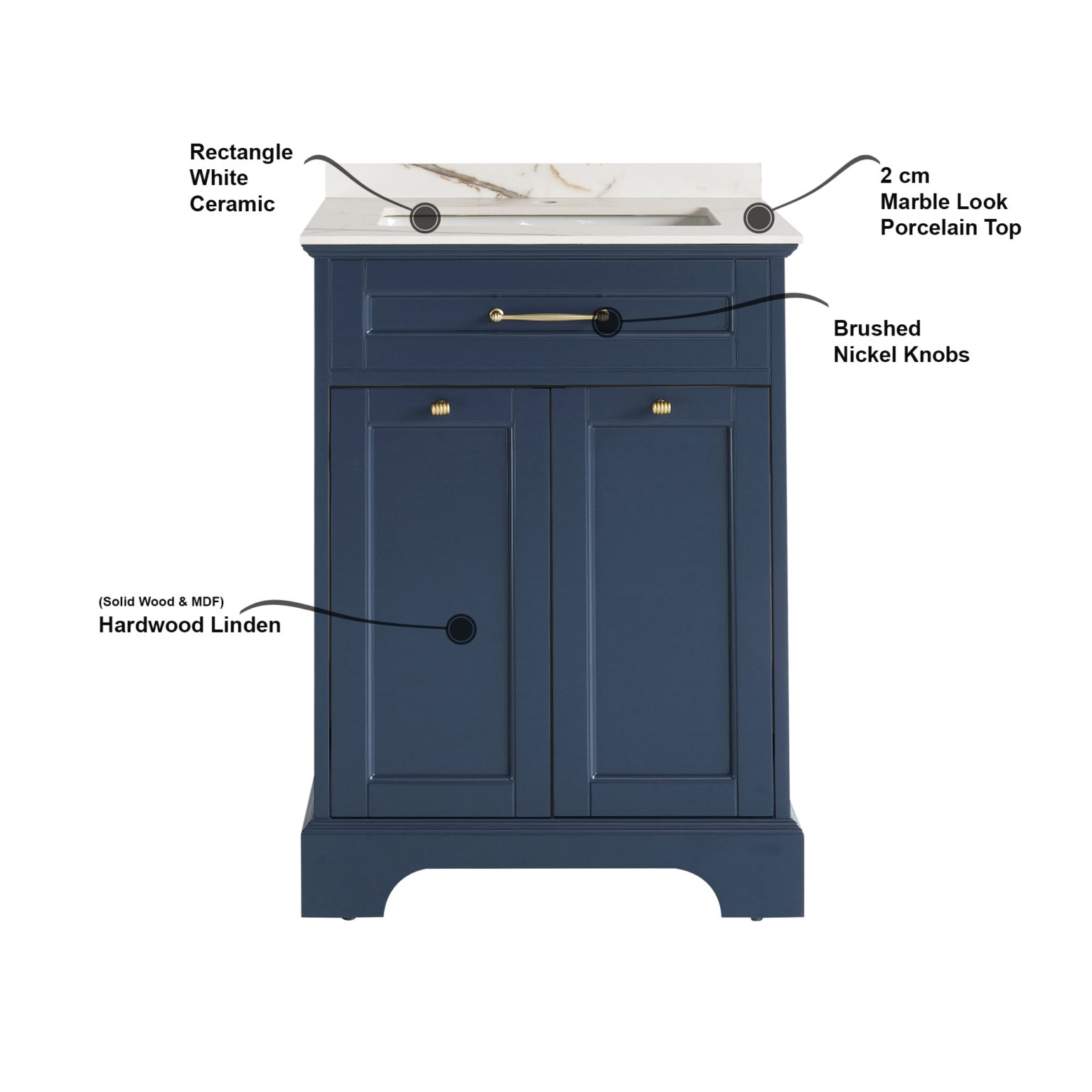 24 Navy Blue Single Sink Vanity Cabinet Backsplash