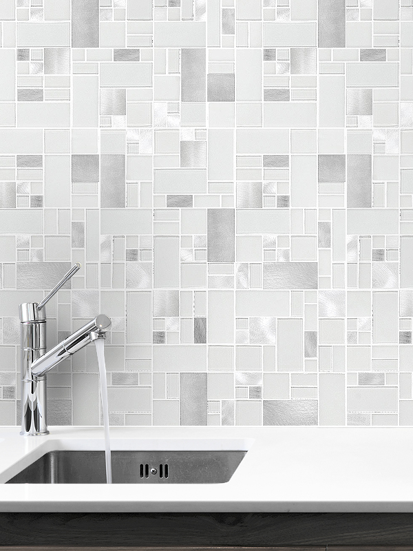 White glass metal modern backsplash tile