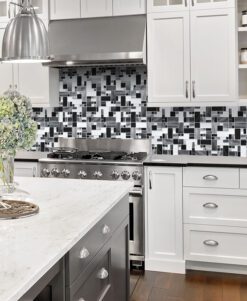 BA1120 black countertop white cabinet backsplash tile
