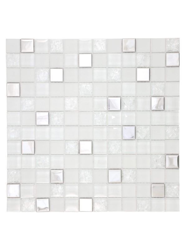 Modern White Glass Metal Backsplash Tile BA1183