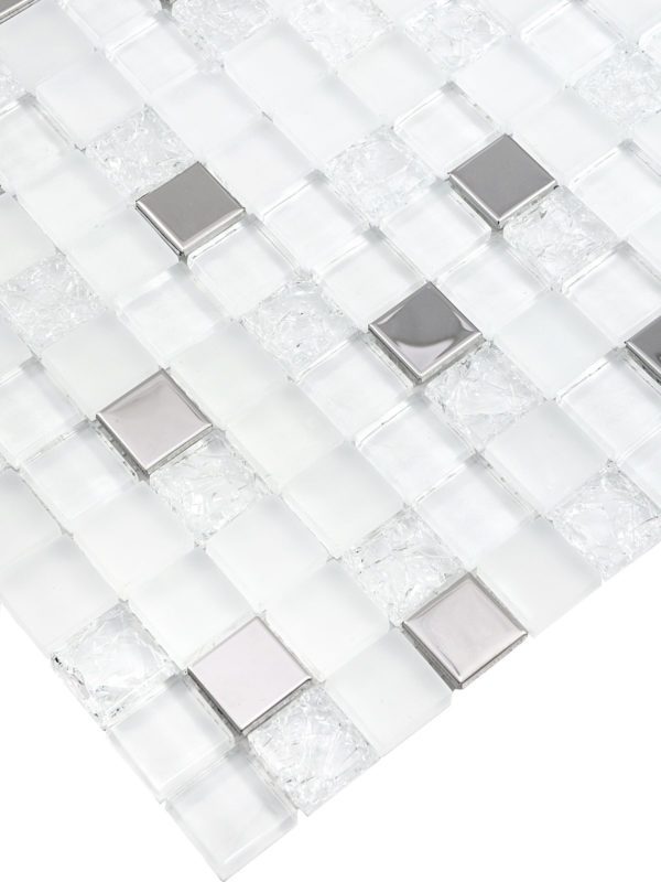 Modern White Glass Metal Backsplash Tile BA1183