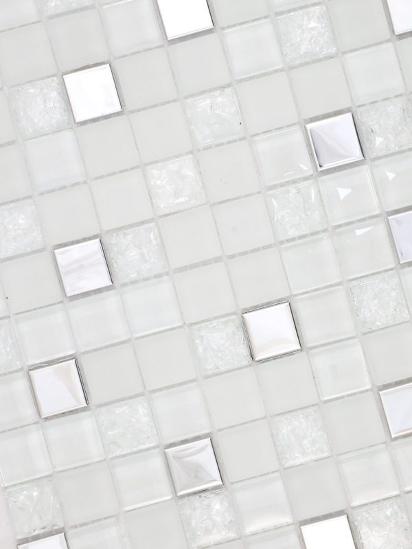 Modern White Glass Metal Backsplash Tile BA1183