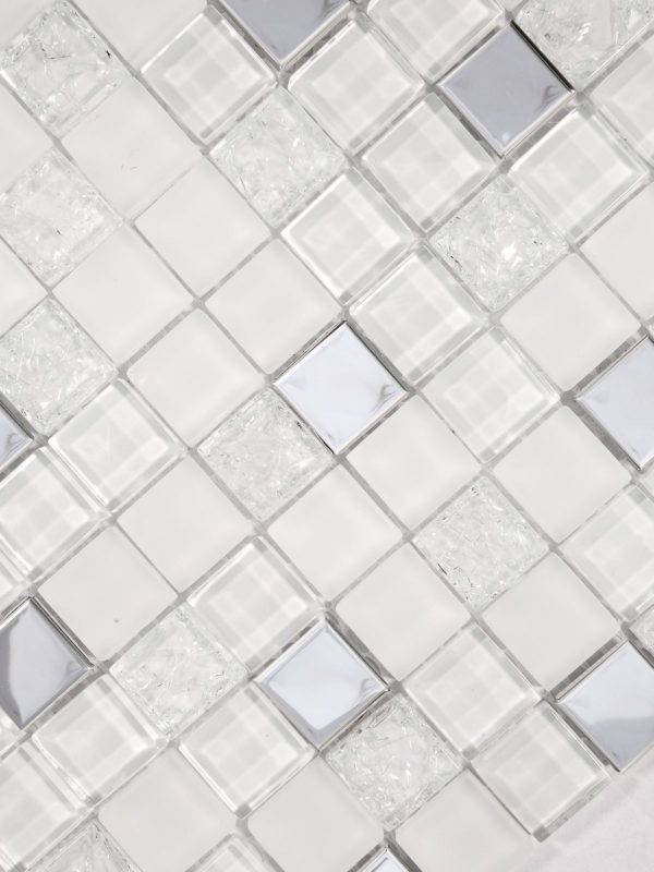 Modern White Glass Metal Backsplash Tile BA1183