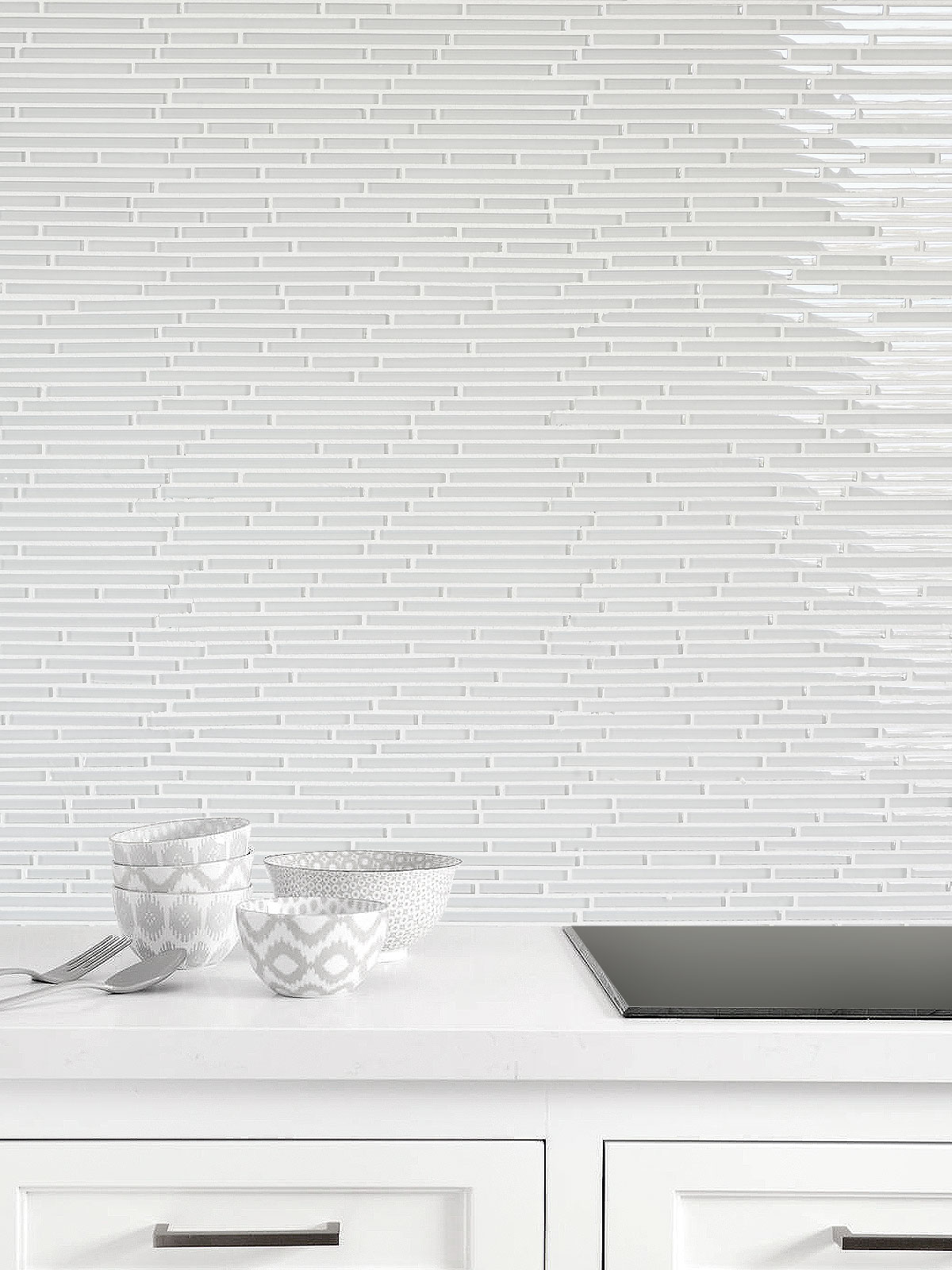Modern White Thin Glass and Mosaic Backsplash tile BA1164