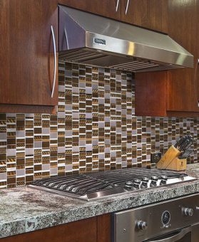 Brown Glass Gold Metal Backsplash Tile Modern Style | Backsplash.com