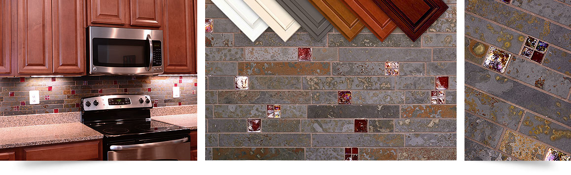 Brazilian rusty slate subway glass backsplash tile