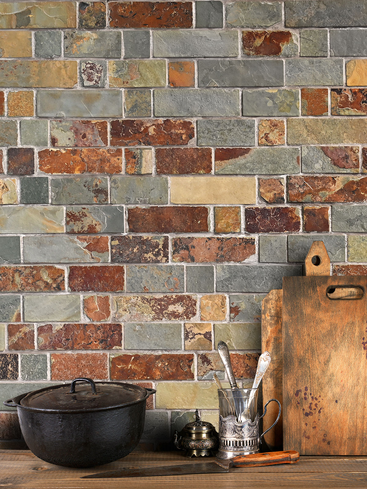 Rusty brown gray slate mosaic backsplash tile BA1063
