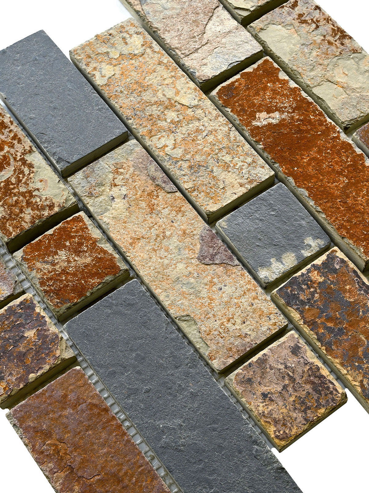 Rusty brown slate stone subway mosaic backsplash tile BA1063 2