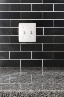 black subway slate backsplash tile gray granite countertop BA1070