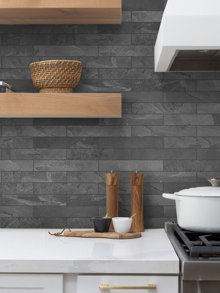 Black Dark Gray Slate Subway Kitchen Backsplash Tile