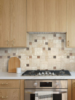 Brown Kitchen With Beige Travertine Tile BA1043