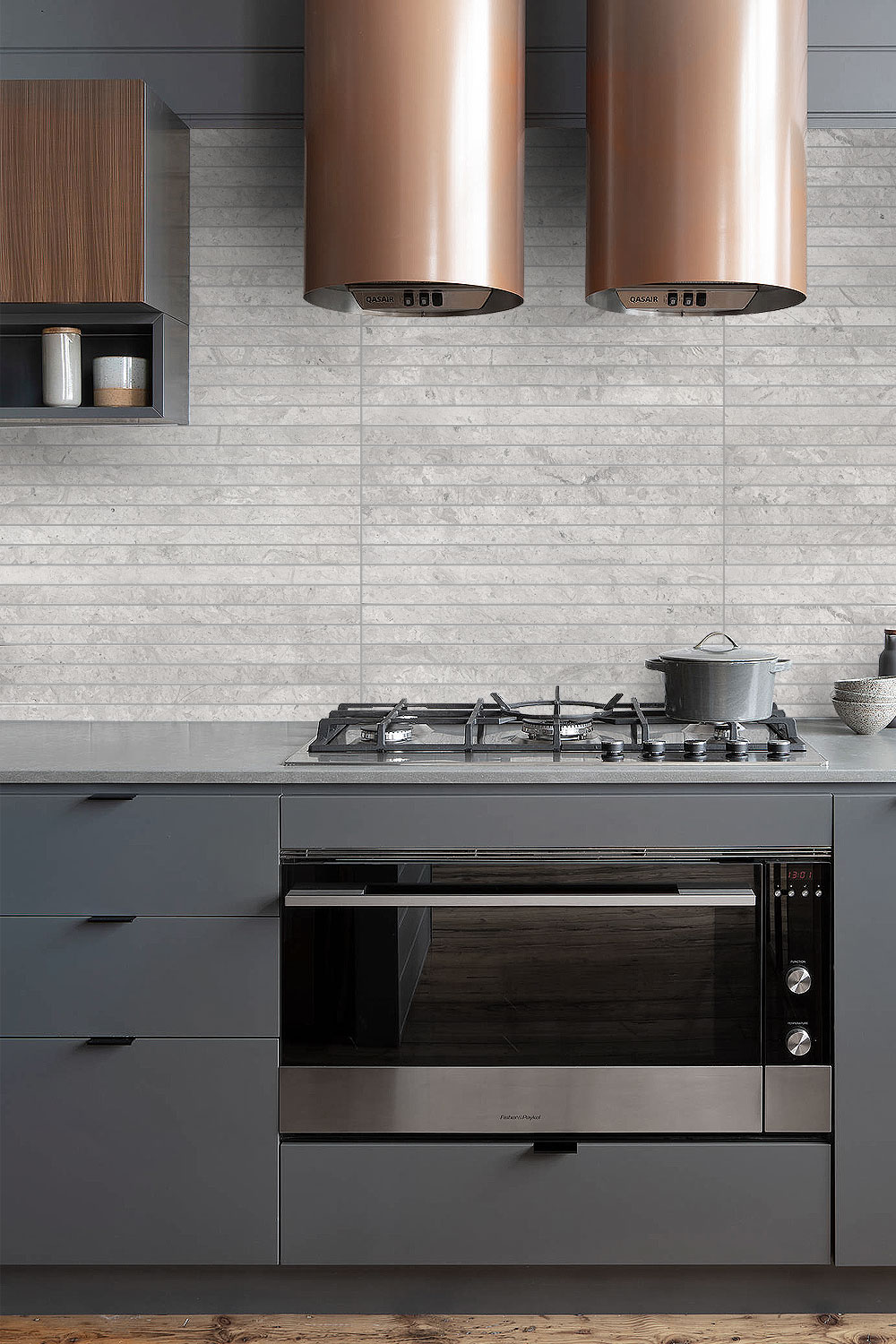 Contemporary Kitchen Gray Cabinet Backsplash And Countertop