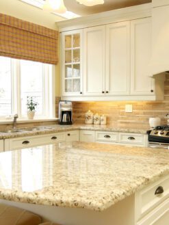 Giallo ornamental travertine backsplash beige kitchen cabinet 2 BA1024