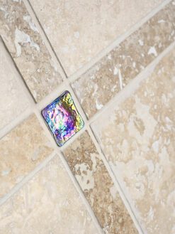 Ligth Dark Travertine Backsplash Tile With iridescent Glass Insert BA1029 3