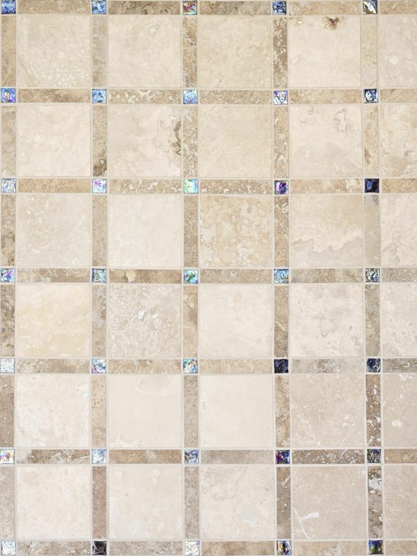 Ligth Dark Travertine Backsplash Tile With iridescent Glass Insert BA1029 5