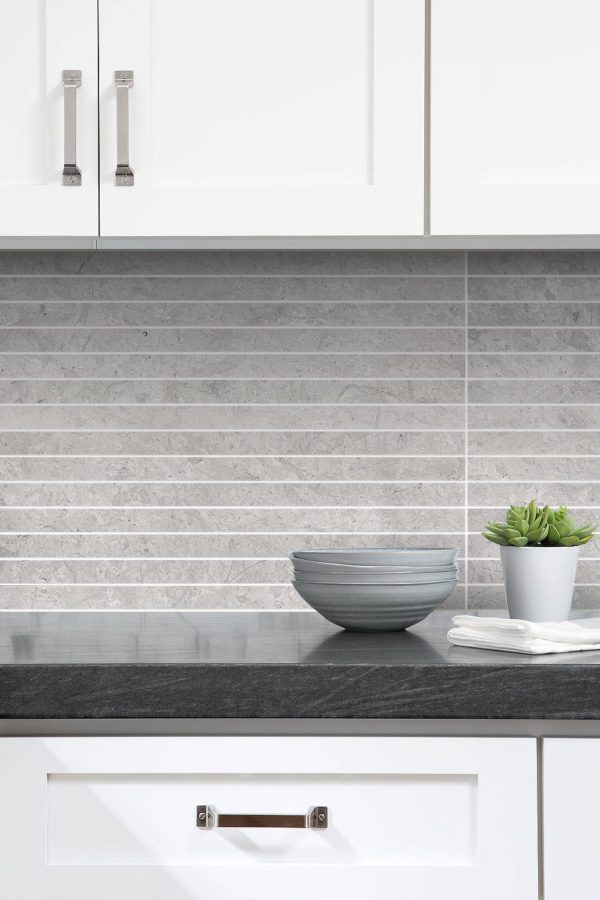 White Cabinet Gray Countertop Modern Look Kitchen Backsplash