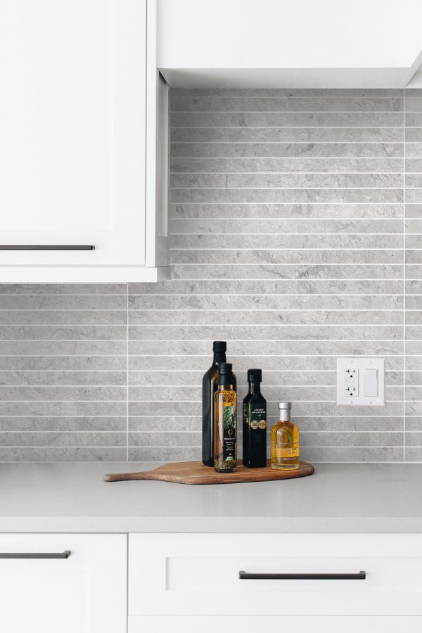 White Cabinets Transitional Kitchen Gray Backsplash