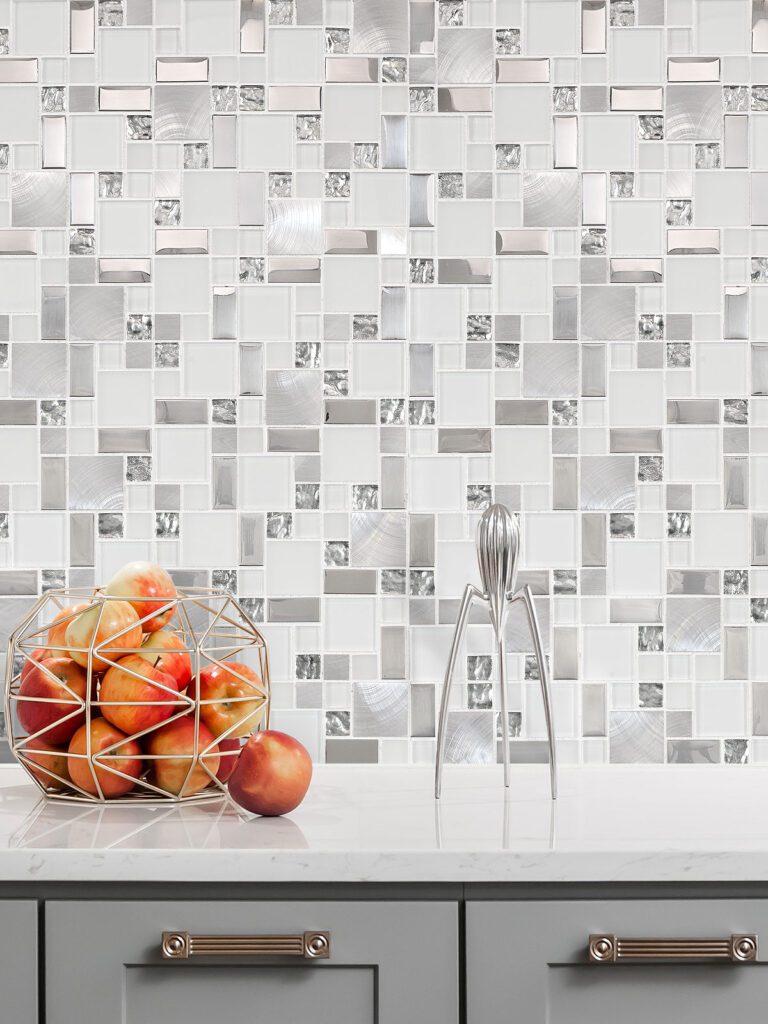 Elegant Modern White Glass Metal Backsplash Tile | Backsplash.com
