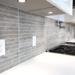 White quartz countertop gray modern backsplash tile BA1038