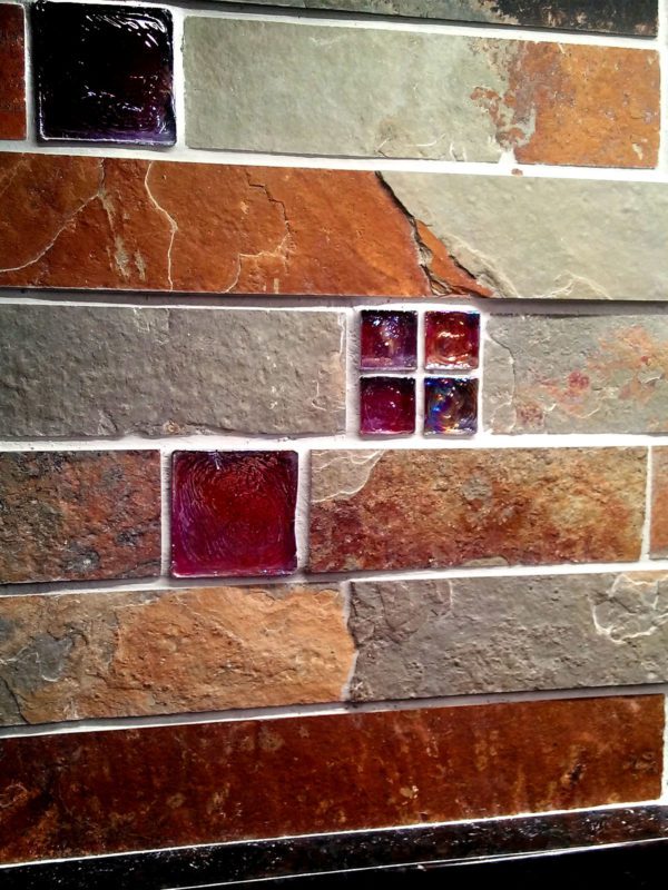 Slate Iridescent Burgundy Glass Mosaic Tile BA1026