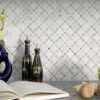 Flower pattern marble mosaic tile gray granite countertop white cabinet BA45056