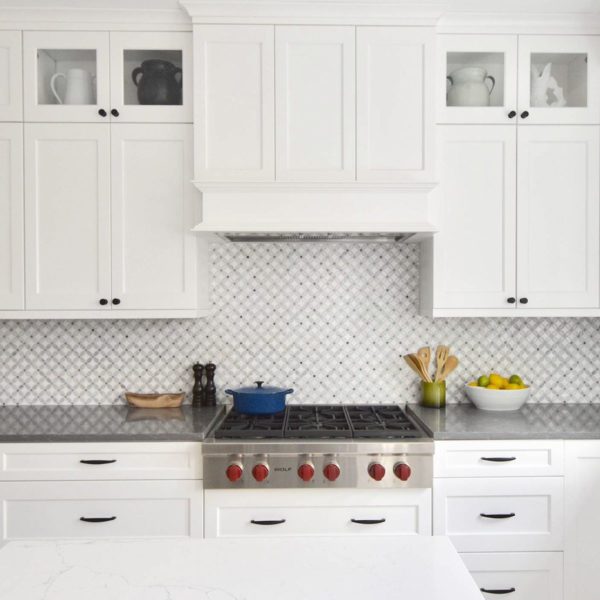 white gray kitchen flower marble backsplash tile