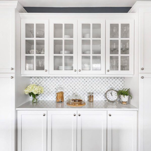 white kitchen flower marble backsplash tile