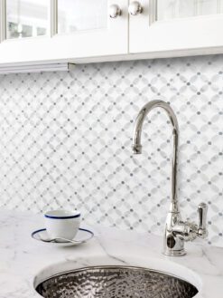white marble countertop backsplash mosaic tile BA45056