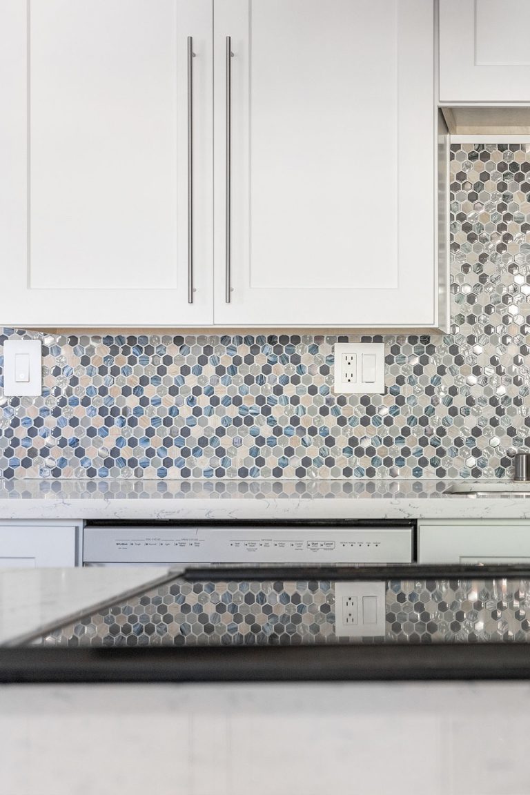 Blue Gray Hexagon Glass Marble Mosaic | Backsplash.com