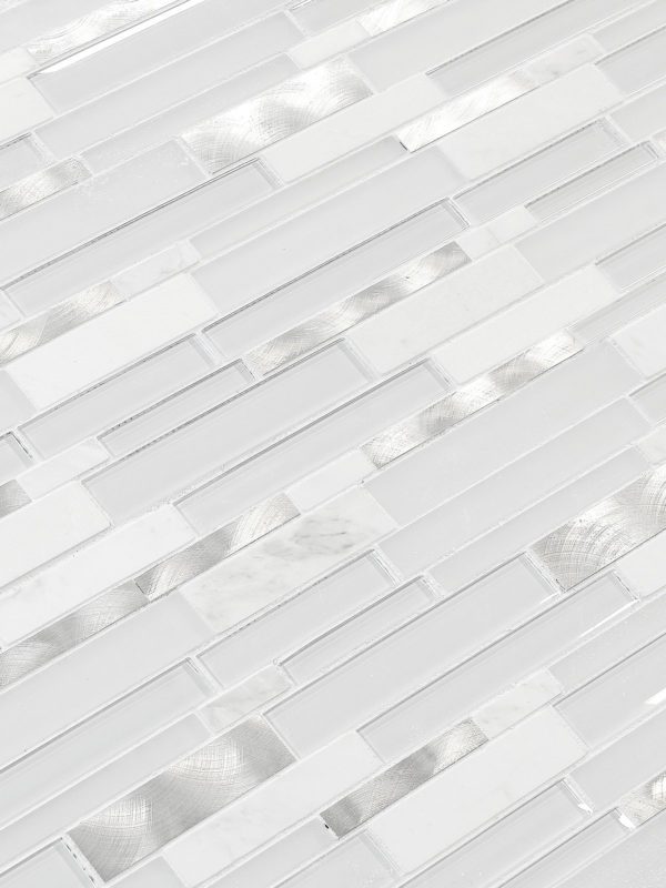 White Interlocking Marble Glass Metal Backsplash Tile BA62032