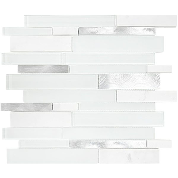 White Interlocking Marble Glass Metal Backsplash Tile BA62032