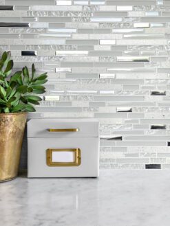 marble countertop with quartz glass white backsplash tile BA62038
