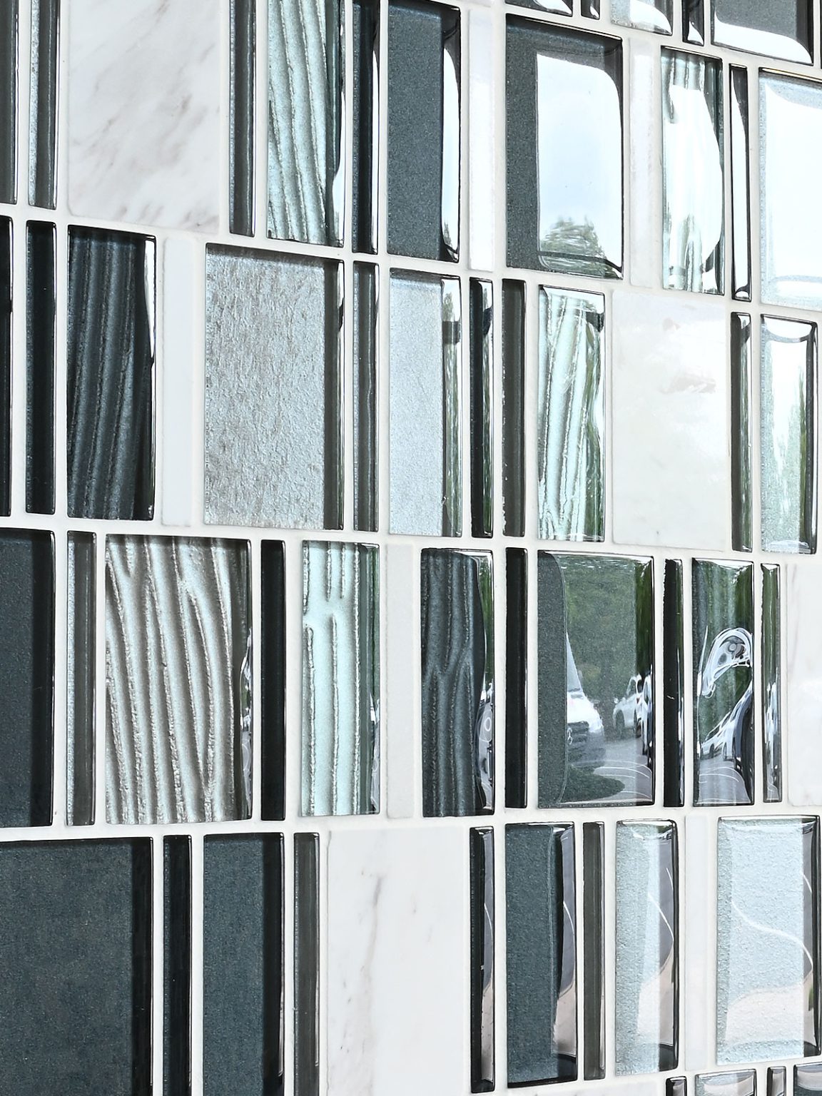 Gray Blue Silver Glass Marble Mosaic Backsplash Tile