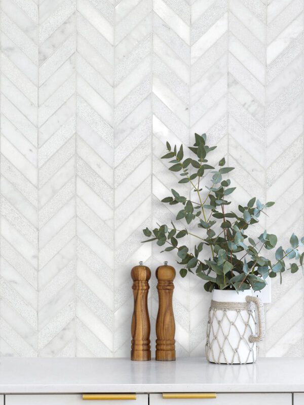 White modern marble chevron mosaic backsplash tile BA631613 1