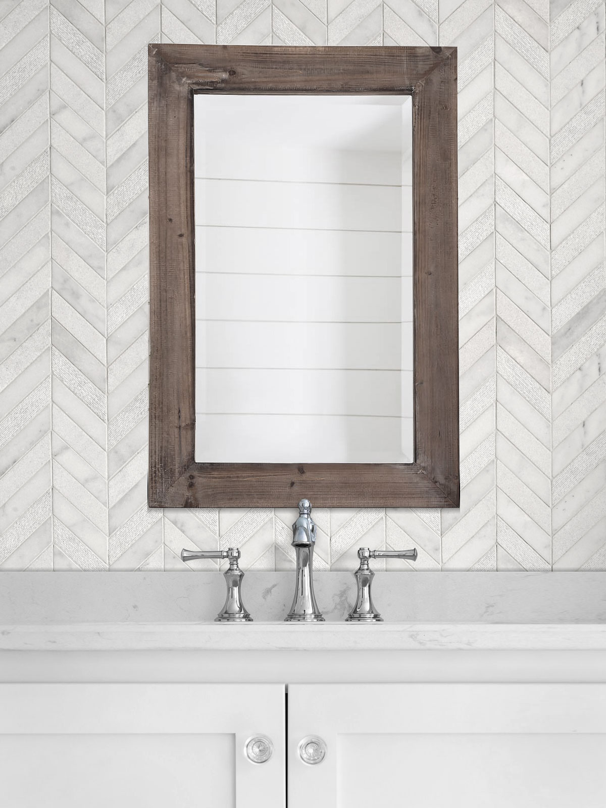 white marble bathroom vanity marble chevron tile wall BA631613