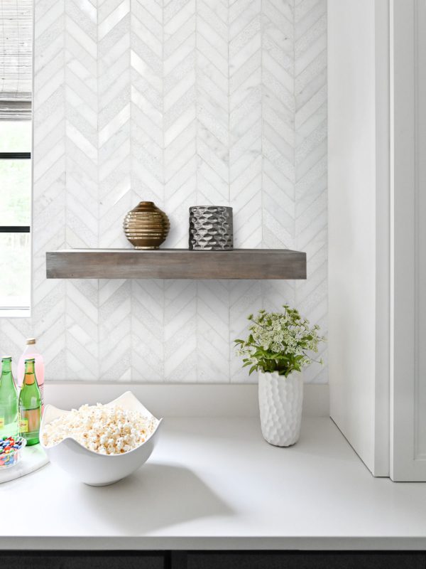 white quartz countertop with white marble chec