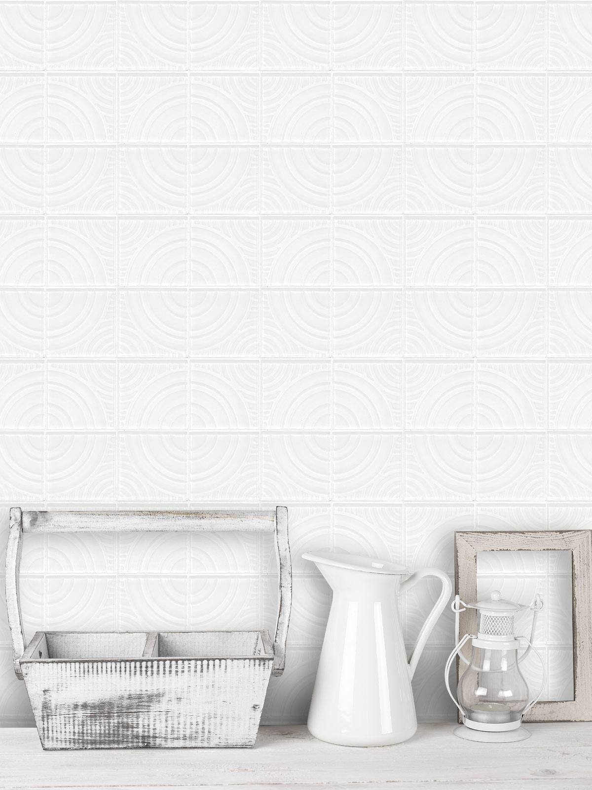 White glass backsplash tile with 3D pattern BA64001