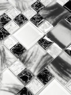 Black White Glass Mosaic Backsplash Tile BA64002