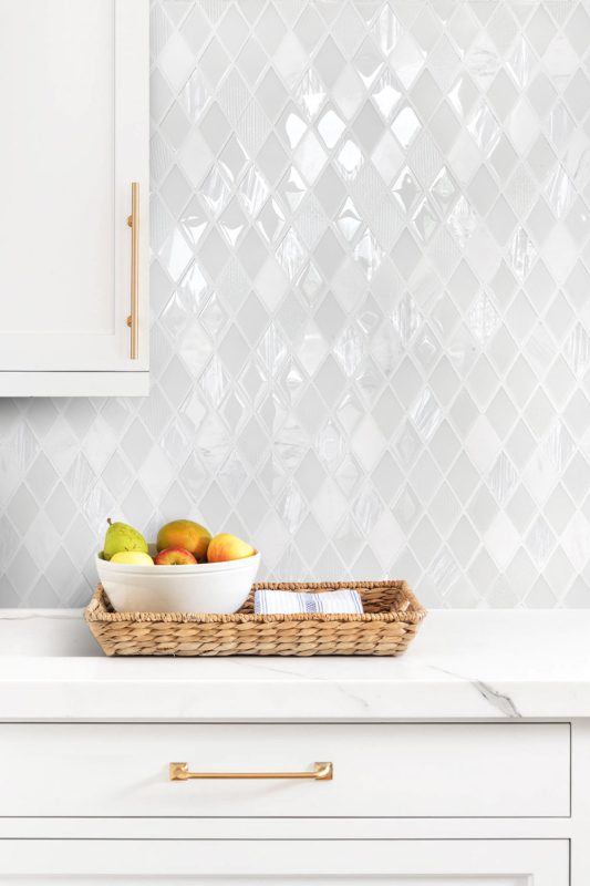 Elegant White Rhomboid Backsplash Tile | Backsplash.com