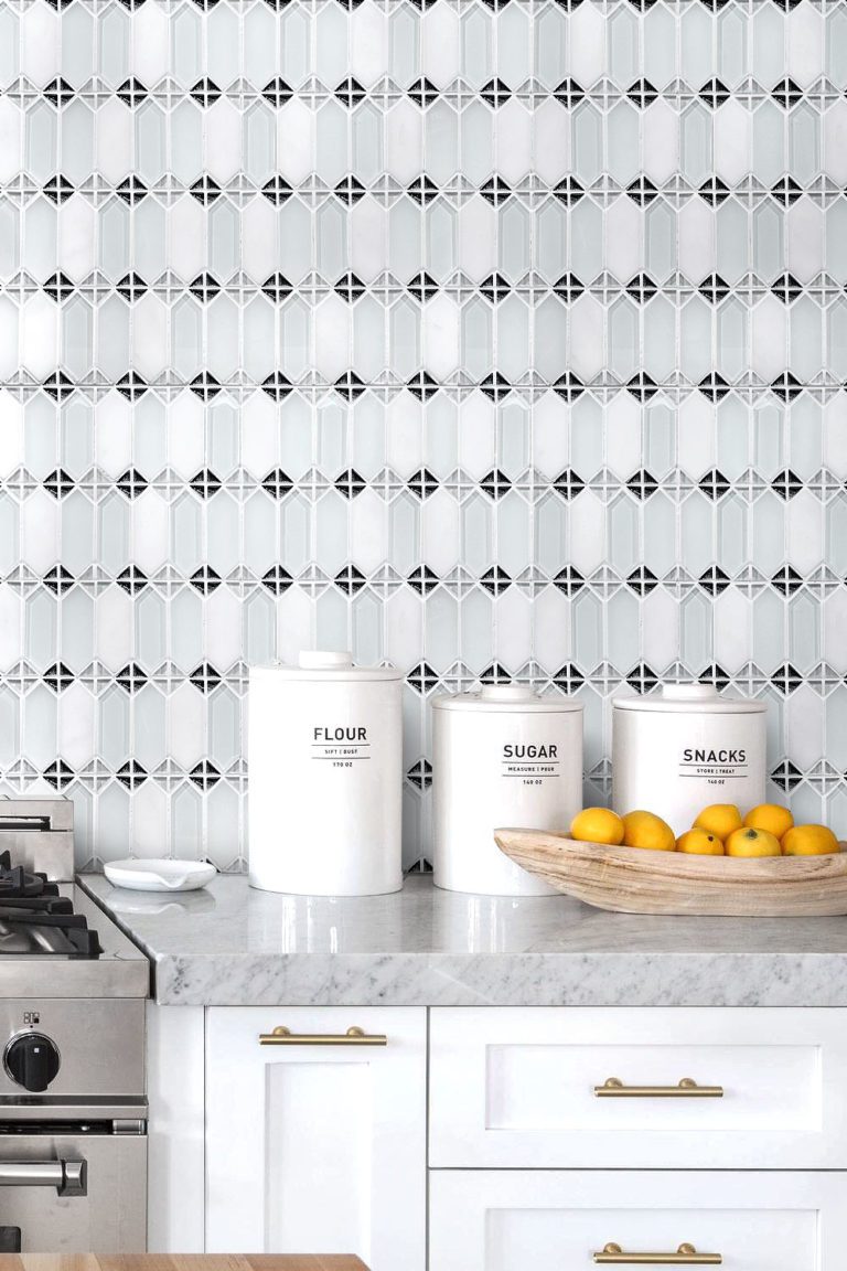 Modern Style White Glass & Marble Backsplash Tile