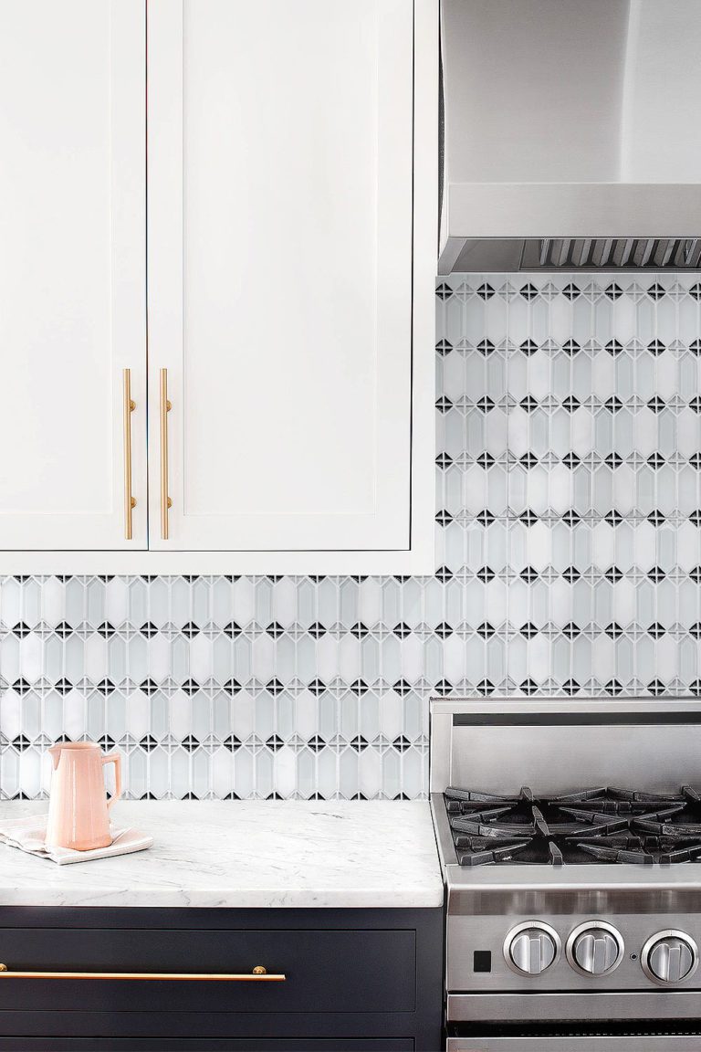 Modern Style White Glass & Marble Backsplash Tile