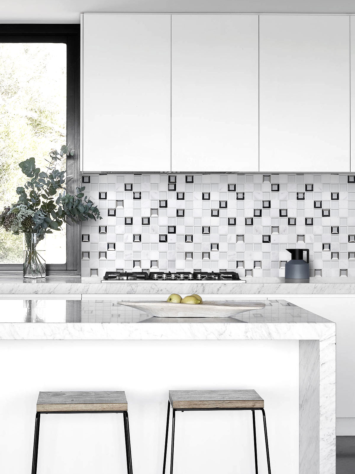 Modern White Marble Countertop Cabinet Glass Backsplash Tile BA62047