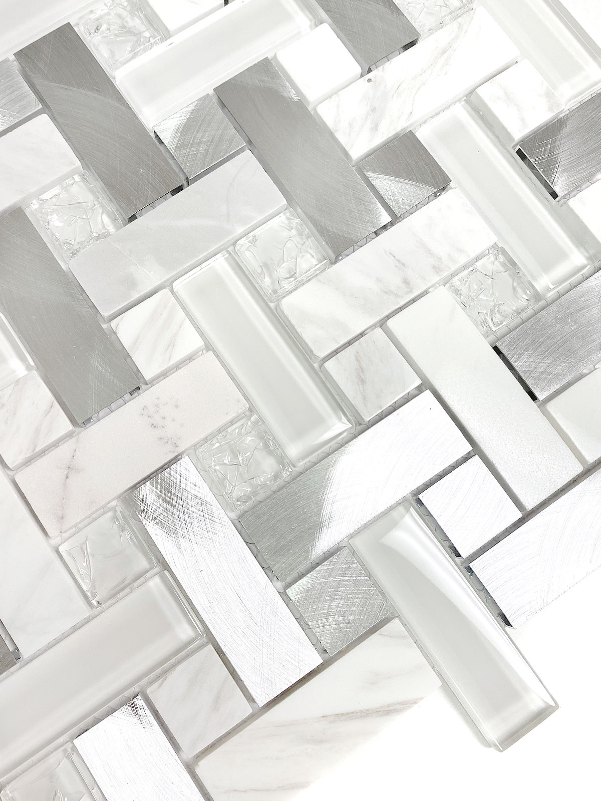 Modern White Metal Marble Glass Backsplash Tile BA1215
