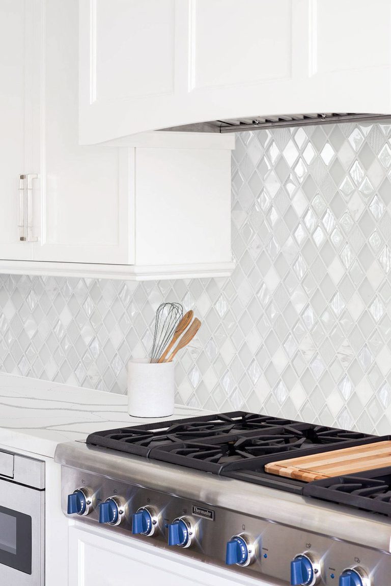 Elegant White Rhomboid Backsplash Tile | Backsplash.com