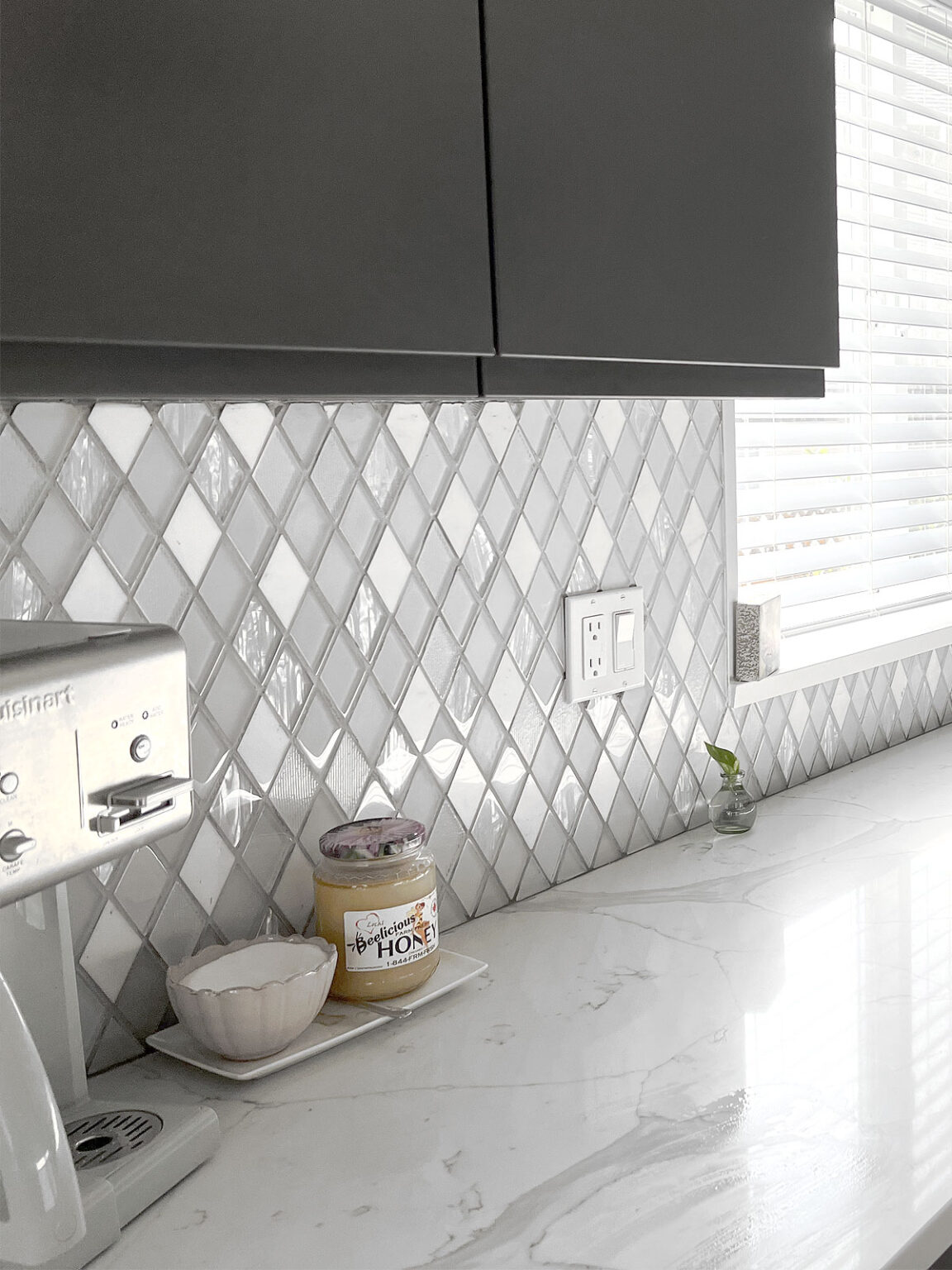 Elegant White Rhomboid Backsplash Tile | Backsplash.com