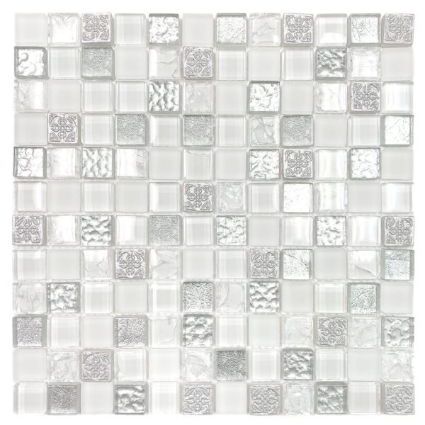White Silver Mosaic Backsplash Tile 2 BA1206