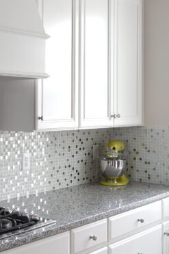 5+ White (Glass & Metal) Backsplash Tile (Luna Pearl Granite Countertop)